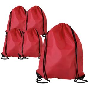 Sport gymtas/draagtas met rijgkoord - 5x - rood - 34 x 44 cm - polyester - verstevigde hoeken