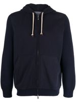 Brunello Cucinelli hoodie zippé à lien de resserrage - Bleu