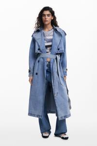 Denim trenchcoat met riem - BLUE - S