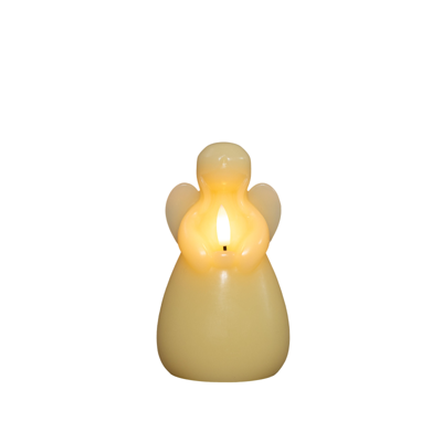 Kaars engel wax led 3d vlam op batterij met timer d8.5h14.5 cm ivoor - Annas collection