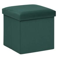 Poef/krukje/hocker Amber - Opvouwbare zit opslag box - fluweel smaragd groen - D38 x H38 cm