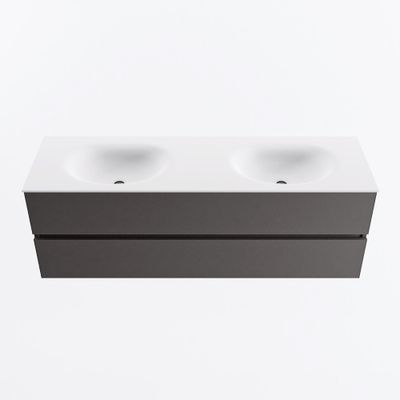 MONDIAZ VICA 150cm badmeubel onderkast Dark Grey 2 lades. Wastafel MOON dubbel 2 kraangaten, kleur Talc.