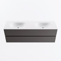 MONDIAZ VICA 150cm badmeubel onderkast Dark Grey 2 lades. Wastafel MOON dubbel 2 kraangaten, kleur Talc.