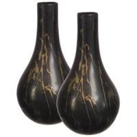 Idea4seasons Bloemenvaas Dazzle - 2x - marmer look - Zwart/goud - Keramiek - D14 cm x H26 cm - vaas