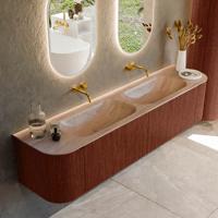Badmeubel Mondiaz Kurve-Dlux | 190 cm | Meubelkleur Ruby | Wastafelkleur Saba | Solid surface | Wasbak beide zijden spoelbak | Zonder kraangat(en)