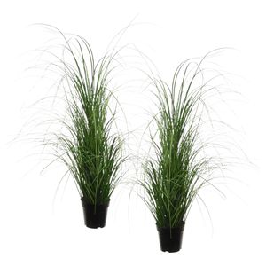 Louis Maes Quality kunstplant - 2x stuks - Siergras bush sprieten - donkergroen - H110 cm - in pot