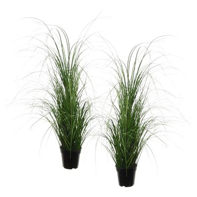 Louis Maes Quality kunstplant - 2x stuks - Siergras bush sprieten - donkergroen - H110 cm - in pot