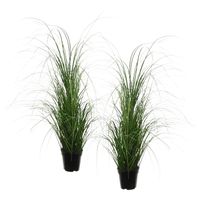 Louis Maes Quality kunstplant - 2x stuks - Siergras bush sprieten - donkergroen - H110 cm - in pot