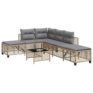 3-delige Loungeset met kussens poly rattan gemengd beige