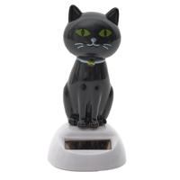 Solar bewegend figuur - Katje/poes - zwart - kunststof - 10 cm - cadeau - dieren