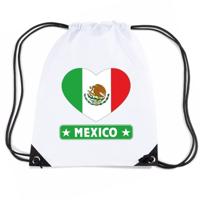 Mexico thema sporttas - nylon rijgkoord rugzak - wit met hartjes vlag print - supporters