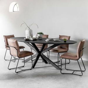 DTP Home Ovale Eettafel 'Shape' Teakhout, 240 x 110cm, kleur Zwart