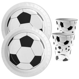 Voetbal thema feest wegwerp servies set - 10x bordjes / 10x bekers - wit/zwart