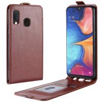 R64 textuur verticale Flip lederen case voor Galaxy A20e met kaartsleuven & fotolijstjes (bruin)