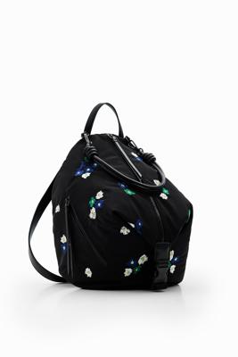 Veelzijdige middelgrote rugzak met bloemen - BLACK - U