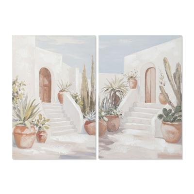 Canvas Home ESPRIT Wit Groen Boho 60 x 3,5 x 90 cm (2 Stuks)