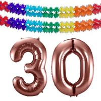 Folat Verjaardag Leeftijd folieballon - 30 jaar - ros? goud - 86 cm - incl 2x slingers