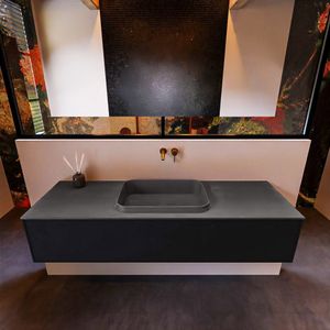 Badkamermeubelset Mondiaz Erin 150 cm met 1 Lade met RIDGE Wastafel Midden Dark grey Zonder Kraangaten Greeploos Mat Urban