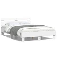 Bedframe met hoofdbord bewerkt hout wit 120x200 cm