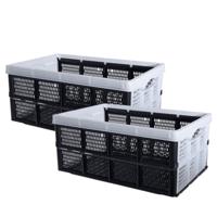 Inklapbare boodschappenkrat - Set van 2x stuks - opbergkrat - zwart / wit - 48 x 35 x 24 cm - vouwkr
