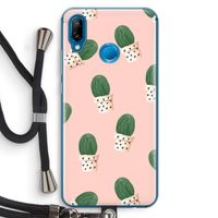 Cactusprint roze: Huawei P20 Lite Transparant Hoesje met koord