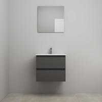 On-Line Badkamermeubelset - 60 cm - Voorgemonteerd - Porseleinen Wastafel - 1 Kraangat - Spiegel - Mat Antraciet