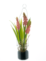 Muscari in glass pot w/hanger pink 18 cm kunstbloem - Nova nature