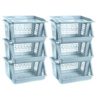 Opberg kratten/manden/organizers - 2x - 3 lagen/vakken - 39 x 32 x 62 cm - kunststof - ijsblauw