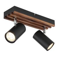 Globo PlafondlampKayden dubbel zwart met hout - 57909-2