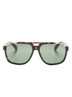 Philipp Plein Eyewear lunettes de vue pilote à logo gravé - Marron