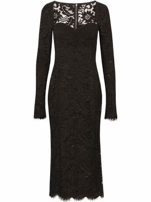 Dolce & Gabbana robe mi-longue à bords festonnés - Noir