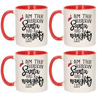 Set van 4x stuks I am the reason Santa has a naughty list cadeau mokken/bekers rood Kerstmis 300 ml - Bekers