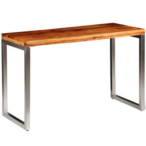 Eettafel/bureau met stalen poten massief sheesham hout