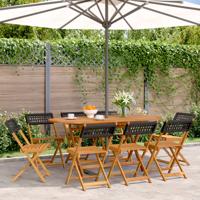 Tuinstoelen 8 st inklapbaar poly rattan en massief hout zwart