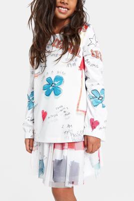 Katoenen T-shirt met 3D-effect - WHITE - 3/4