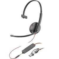 HP Poly Blackwire C3215 Over Ear headset Computer Kabel Mono Zwart Headset, Volumeregeling, Microfoon uitschakelbaar (mute)