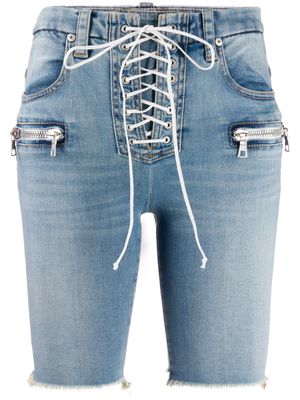 UNRAVEL PROJECT short en jean à détail de laçage - Bleu