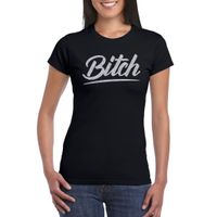Bitch zilver tekst t-shirt zwart dames - Glitter en Glamour zilver party kleding shirt Bitch zilver tekst t-shirt zwart dames - Glitter en Glamour zilver party kleding shirt