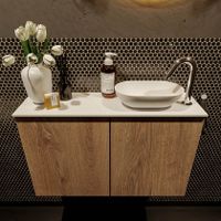 Mondiaz Fowy toiletmeubel 80cm washed oak met blad en waskom talc rechts 1 kraangat