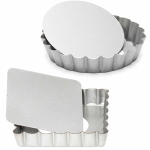 Set van 2x mini taart/quiche bakvormen vierkant en rond zilver 10 cm