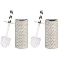 Set van 2x stuks toiletborstel/wc-borstel kiezelgrijs met stippen keramiek 31 cm - Toiletborstels - thumbnail