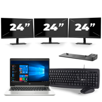 HP ProBook 445 G7 - AMD Ryzen 3 4300U - 14 inch - 16GB RAM - 256GB SSD - Windows 10 + 3x 24 inch Monitor