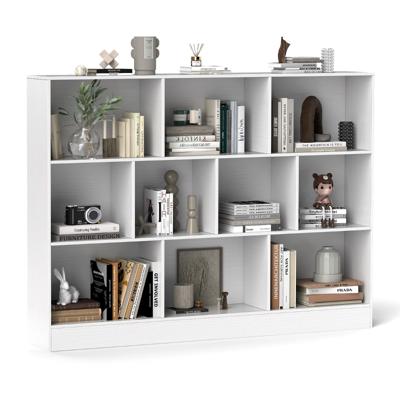 3 Lagen Boekenrek met 10 Vakken Staand Rek Kubusrek Kantoorrek 140 x 24 x 104 cm Wit