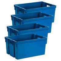 Opbergbox/opbergkrat 50 L - 8x - blauw - kunststof - 56 x 41 x 29 cm - stapelbaar/nestbaar