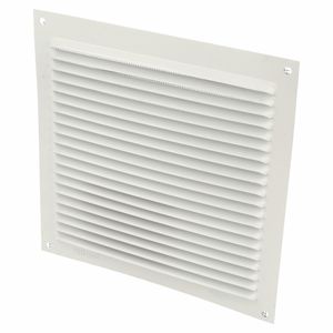 AMIG Ventilatie/muurrooster met gaas - 170 x 170mm - aluminium - wit - schoepenrooster