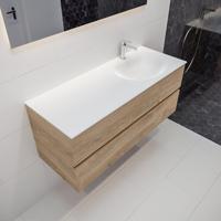 Mondiaz Vica Moon badmeubel eiken licht 120 cm 2 lades solid surface enkele spoelbak rechts 1 kraangat - thumbnail