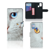 Samsung Galaxy M31 Telefoonhoesje met Pasjes Witte Kat - thumbnail