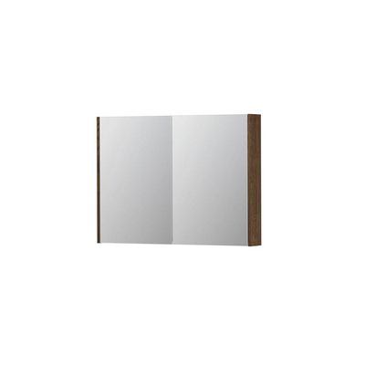 INK SPK2 Spiegelkast - 100x14x74cm - 2 deuren - dubbelzijdige Spiegel - schakelaar en stopcontact - eiken Massief eiken Chocolate 1105327