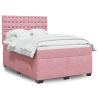 Boxspring met matras fluweel roze 140x200 cm