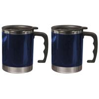 Koffie beker Dubbelwandig Hottie - 2x - thermosbeker - 400 ml - blauw - isoleerbeker - reisbeker